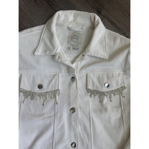 Stoosh Western Fringe Corduroy Jacket Sz L Ivory Cropped Coastal Cowgirl Rodeo - Picture 5 of 8